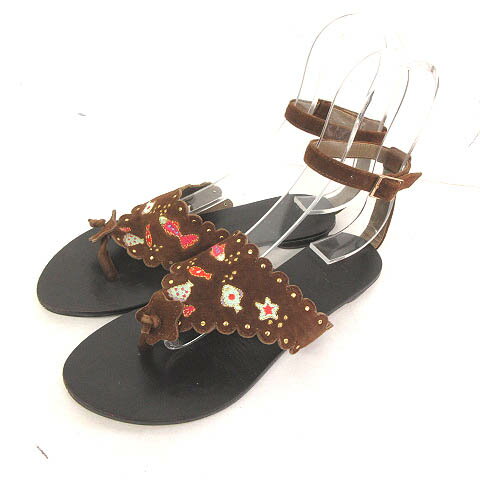 フランシュリッペ franche lippee サンダル ストラップ フラット 魚 茶 S \u203bET 170713 レディース 【中古